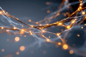 Abstract flowing network of glowing lines and particles
