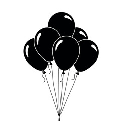 Vector illustration of a bunch of black balloons tied together with strings