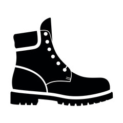 Vector illustration of a black silhouette of a work boot with white stitching