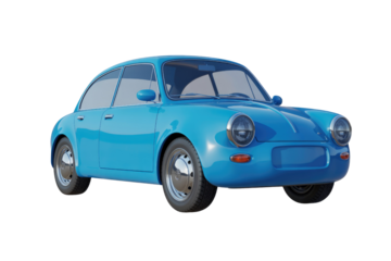 A vibrant blue vintage car, digitally rendered with a transparent background, showcasing classic design elements. background removed