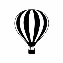 Vector illustration of black and white striped hot air balloon with a basket
