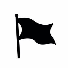 Vector illustration of black silhouette of a flag on a flagpole, waving in the wind