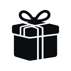 Vector illustration of black gift box icon with a ribbon and bow