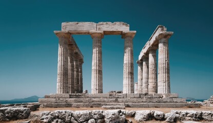 Ancient stone columns against a clear blue sky (1)