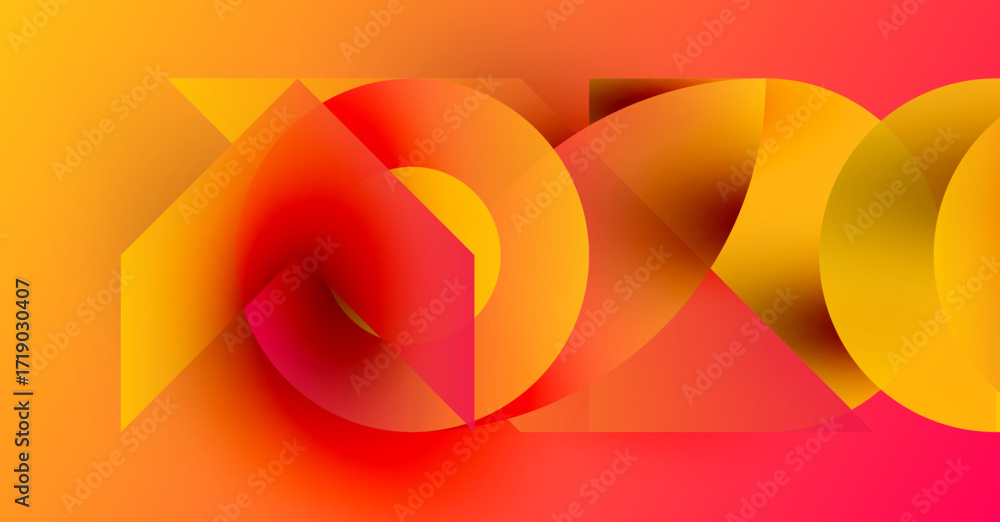 Poster abstract composition featuring overlapping orange, yellow, red shapes. gradient colors create dynami