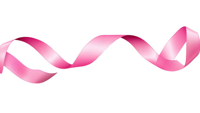 A flowing pink ribbon gracefully curves across a clean white background. symbolizing awareness and support. ideal for campaigns or events focused on health and charity