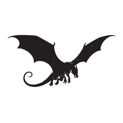 Black vector illustration of a flying eagle silhouette beside a cartoon dolphin and a wild shark swimming in the ocean water