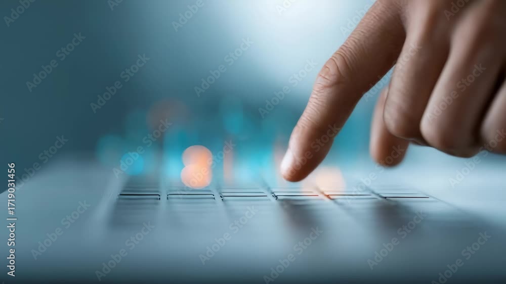Aufkleber finger pressing glowing digital button on sleek touchscreen interface, demonstrating innovative huma