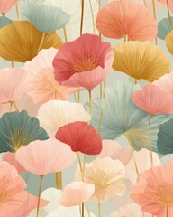 pastel mushroom house wallpaper Elegant Ginkgo Leaves in Soft Pastel Colors on a Light Background Artistic Illustration a vintage storybook mushroom wallpaper
