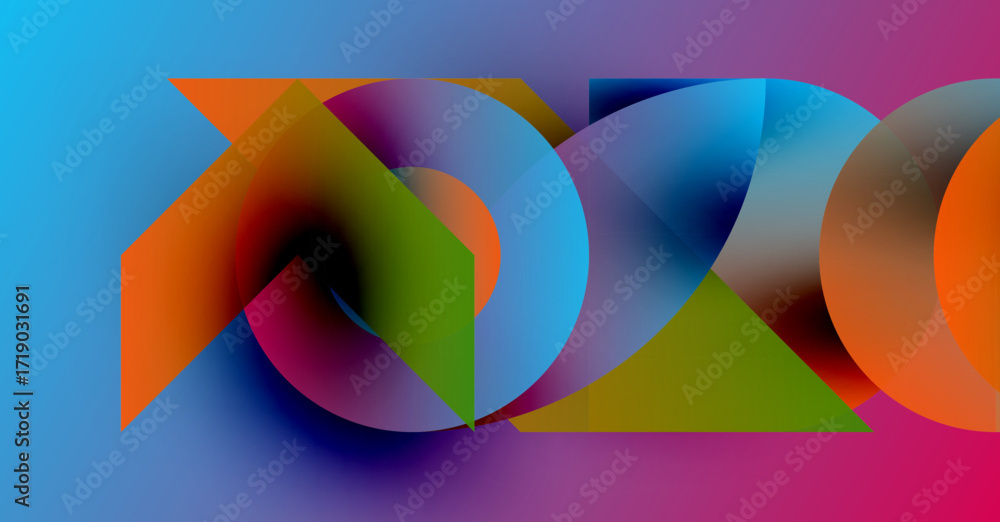 Poster abstract composition. overlapping shapes create vibrant color gradients. modern design, dynamic visu