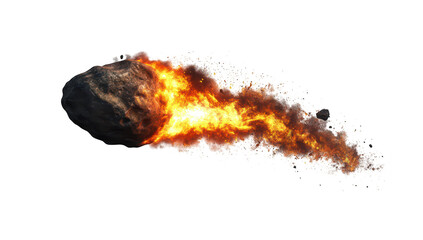 A fiery meteor streaking through a clear sky. leaving a trail of flames and debris. symbolizing cosmic events. perfect for educational content on astronomy or space exploration