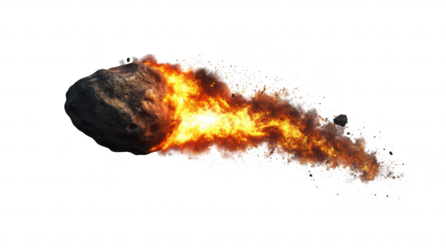 A fiery meteor streaking through a clear sky. leaving a trail of flames and debris. symbolizing cosmic events. perfect for educational content on astronomy or space exploration - Powered by Adobe