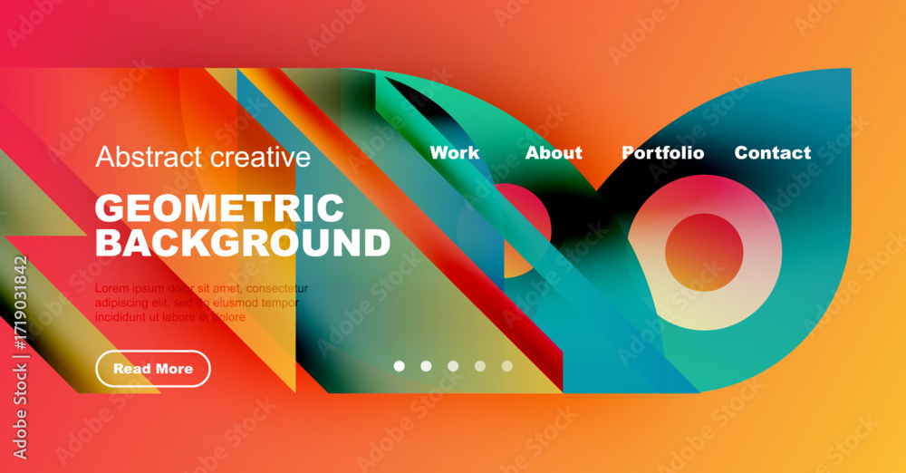 Poster vibrant abstract design. geometric shapes overlap, creating dynamic visual experience. text elements