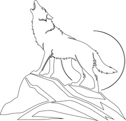 Lone howling wolf outline in black vector style, perfect for adventure brands, hunting clubs, and wildlife identity.