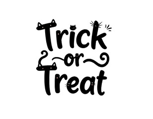 Black ink lettering of the Halloween phrase "Trick or Treat" with stylized cats.