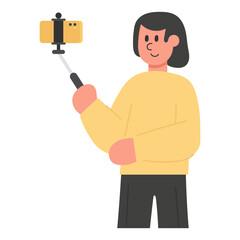 Vector cartoon illustration of man live streaming with a smartphone. Online content creation, social media, and digital lifestyle concept.