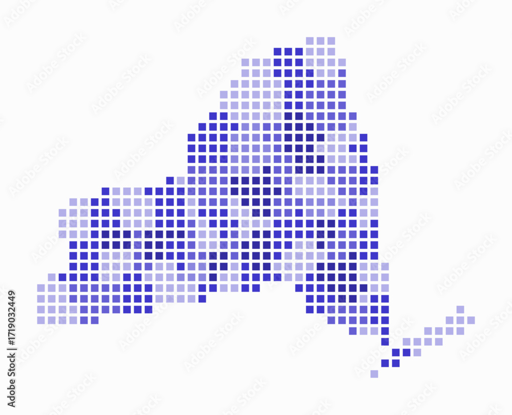 Poster new york dotted map. digital style map of the state on white background. new york shape with square 
