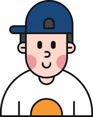 Cartoon male avatar illustration in flat line style. 