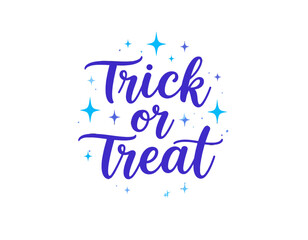 A festive Halloween greeting with the phrase "Trick or Treat" in elegant script, surrounded by sparkling stars.