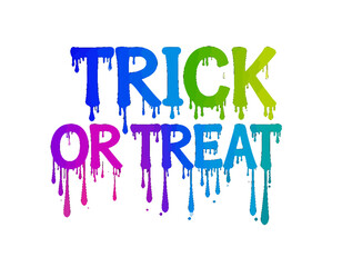Colorful, dripping text graphic of the Halloween phrase "Trick or Treat".