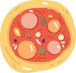 Cute cartoon doodle pizza. Vector illustration in cartoon style.