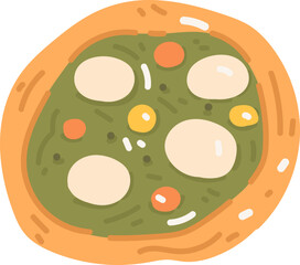 Cute cartoon doodle pizza. Vector illustration in cartoon style.