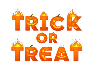 Festive Halloween message featuring carved pumpkins, flames, and bright orange lettering.