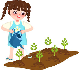 Illustration of Children Gardening