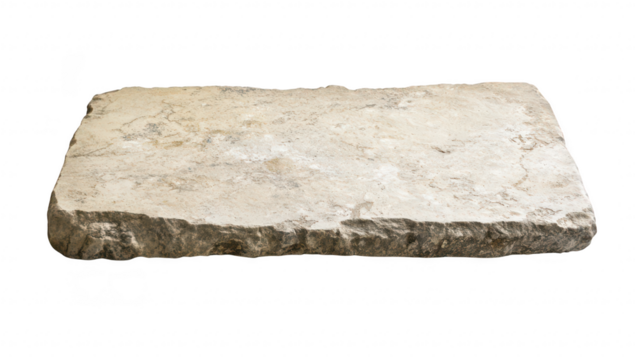 A large. flat stone slab with a rough texture and natural color variations. placed on a clean. white background. suitable for use in design. construction. or artistic projects