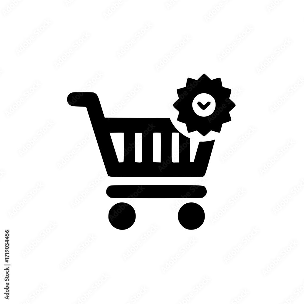 Poster modern vector of a trolley with a small tick mark symbolizing order confirmation or success