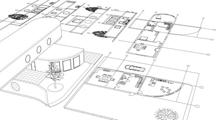 modern house sketch project 3d illustration