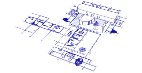modern house sketch project 3d illustration