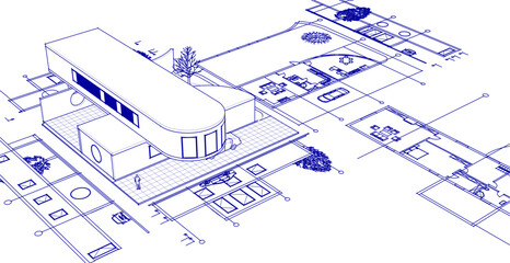 modern house sketch project 3d illustration