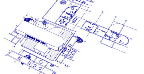 modern house sketch project 3d illustration