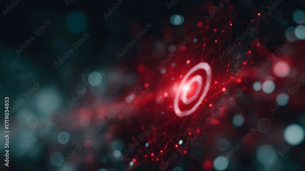 Poster a glowing digital target icon on a futuristic data network