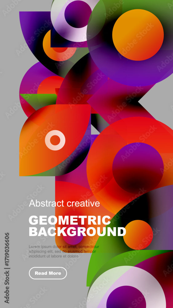 Aufkleber vibrant geometric shapes overlap, creating colorful abstract background. design features gradients, 