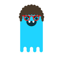 Blue Cartoon Character with Curly Hair and Glasses Vector
