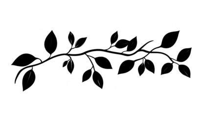 A stylized black silhouette of a vine with leaves. creating an elegant design element suitable for backgrounds. invitations. or nature-themed projects