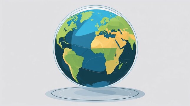 Stylized illustration of a vibrant Earth globe with continents and oceans, floating on a light gray background.