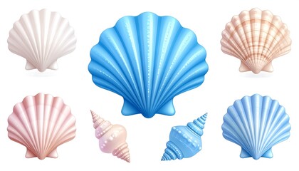 Colorful seashells in various shapes
