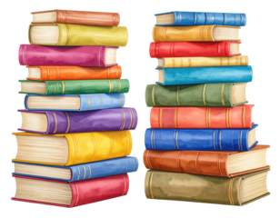 Two vibrant stacks of colorful books, various shades