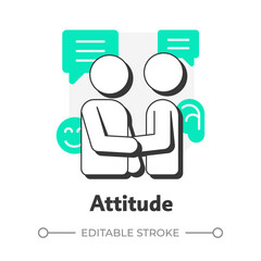 Attitude flat outline concept icon. Social networking, friendship trust. Help, support. Personality mood. Modern line illustration with green glyphs. Conceptual visual. Easy to edit