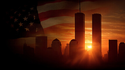 Washington DC skyline at sunset with city buildings and colorful sky