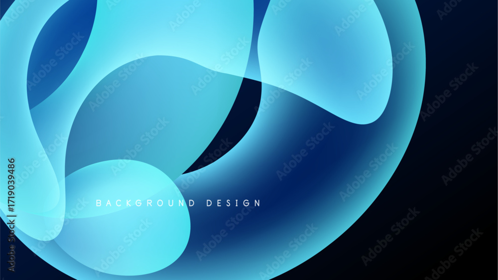 Poster abstract fluid shapes, vibrant blue hues, dark background. modern design element, smooth gradients c