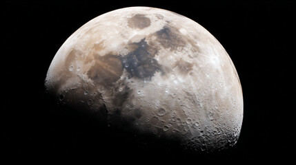 Naklejka premium crater. The moon's rugged surface shines in stark detail against the vast darkness of space, a celestial marvel. STEM education sheets.