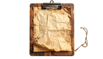 Aged clipboard with crumpled paper