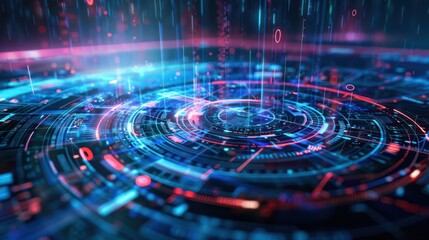 Futuristic ai interface with holographic circle elements for tech design