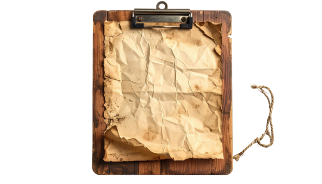 Aged clipboard with crumpled paper