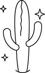 cactus line art on transparent background