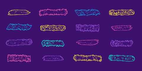 Set of colorful hand drawn grunge scribble frames. Abstract doodle banners and textures